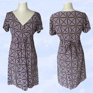 J CREW Sale! ✨ Silk Midi Dress Purple Diamond Geometric Graphic Print Tie Back 6